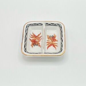 Vintage Japanese Porcelain TFF Koi Fish Soy Sauce Divided Dipping Dish Tray